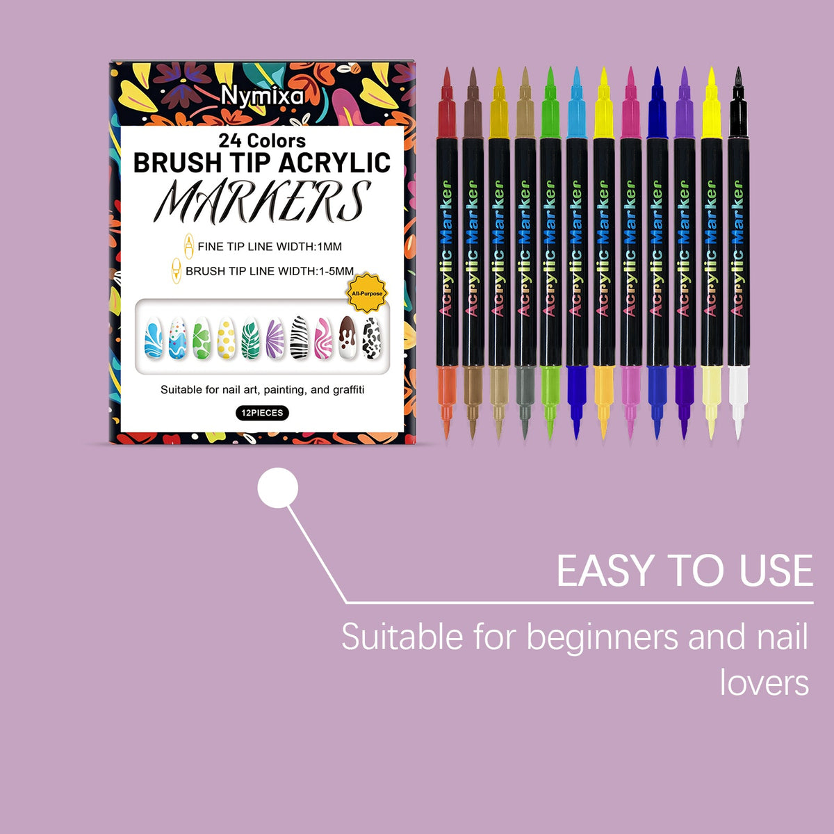Nymixa 24-Color Dual-Tip Acrylic Nail Art Markers - nail art marker