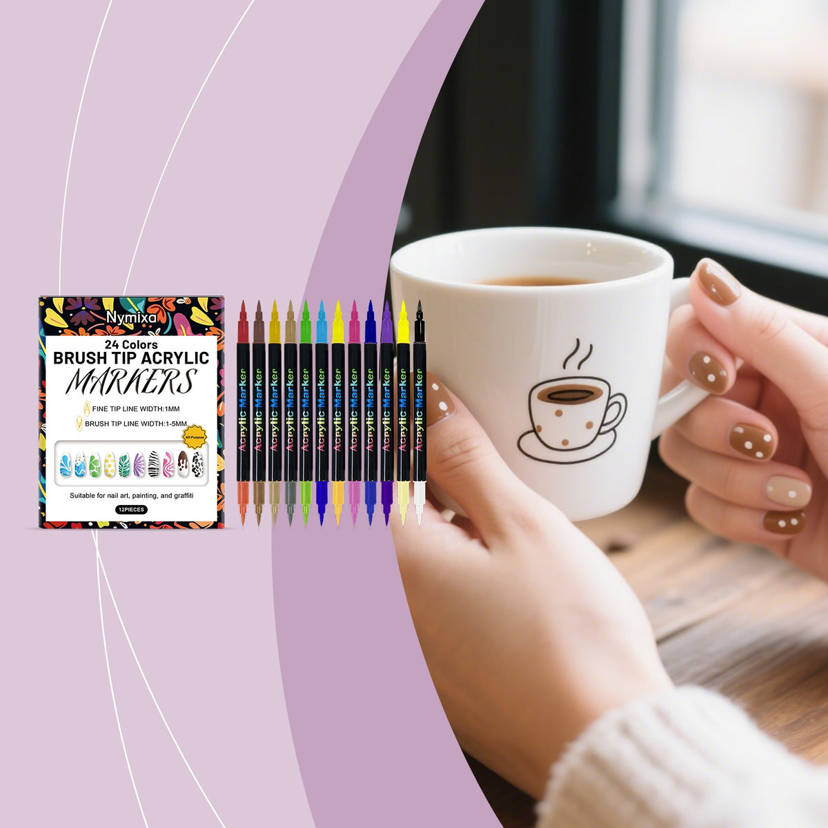 Nymixa 24-Color Dual-Tip Acrylic Nail Art Markers - nail art marker