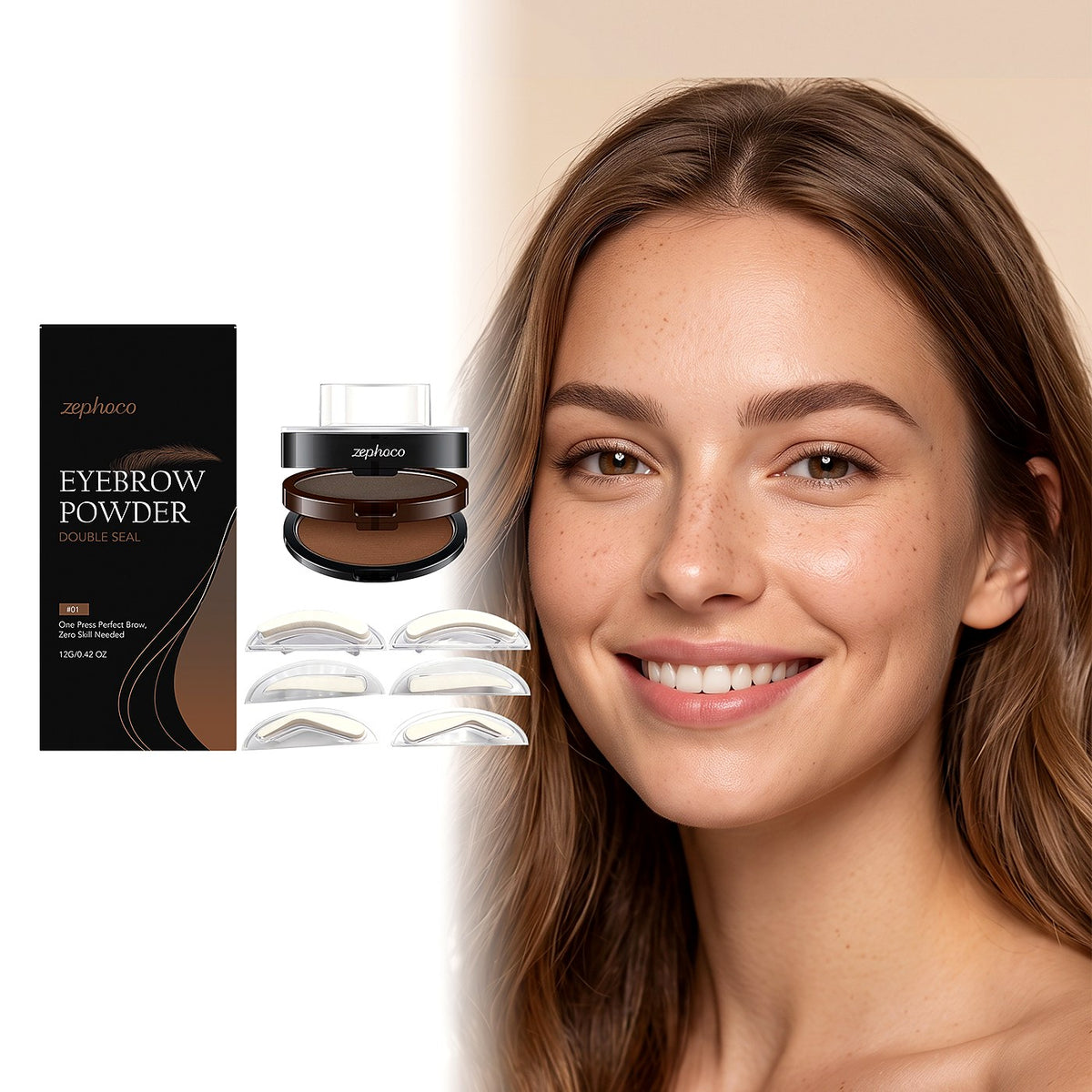 zephoco Brow Pencil & Powder set - Defined Brows, Natural Finish