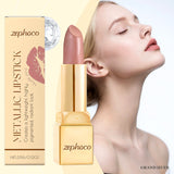 zephoco Metallic Cream Lipstick 3.5g - Nude Pink with a Metallic Finish