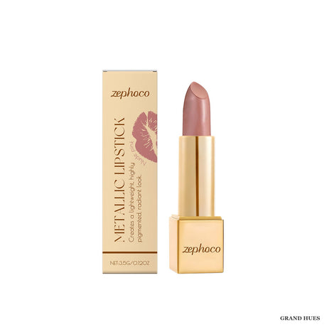zephoco Metallic Cream Lipstick 3.5g - Nude Pink with a Metallic Finish
