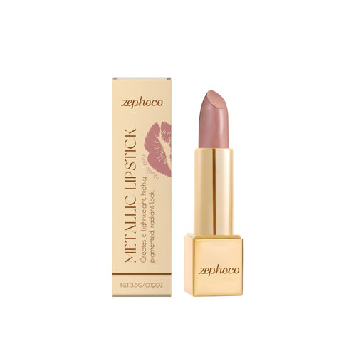 zephoco Metallic Cream Lipstick 3.5g - Nude Pink with a Metallic Finish
